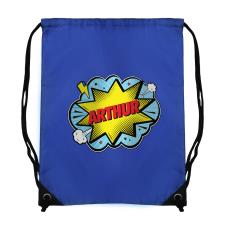 Personalised Superhero Blue Drawstring Bag