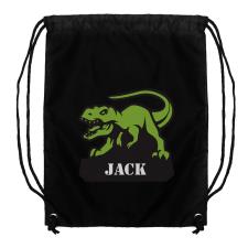 Personalised Dinosaur Black Drawstring Bag