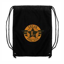 Personalised Badge Black Drawstring Bag