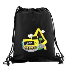 Personalised Digger Black Drawstring Bag