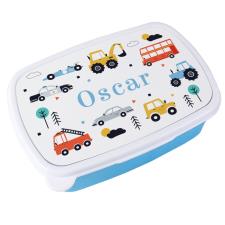 Personalised Multi Vehicles Blue Lunch Box