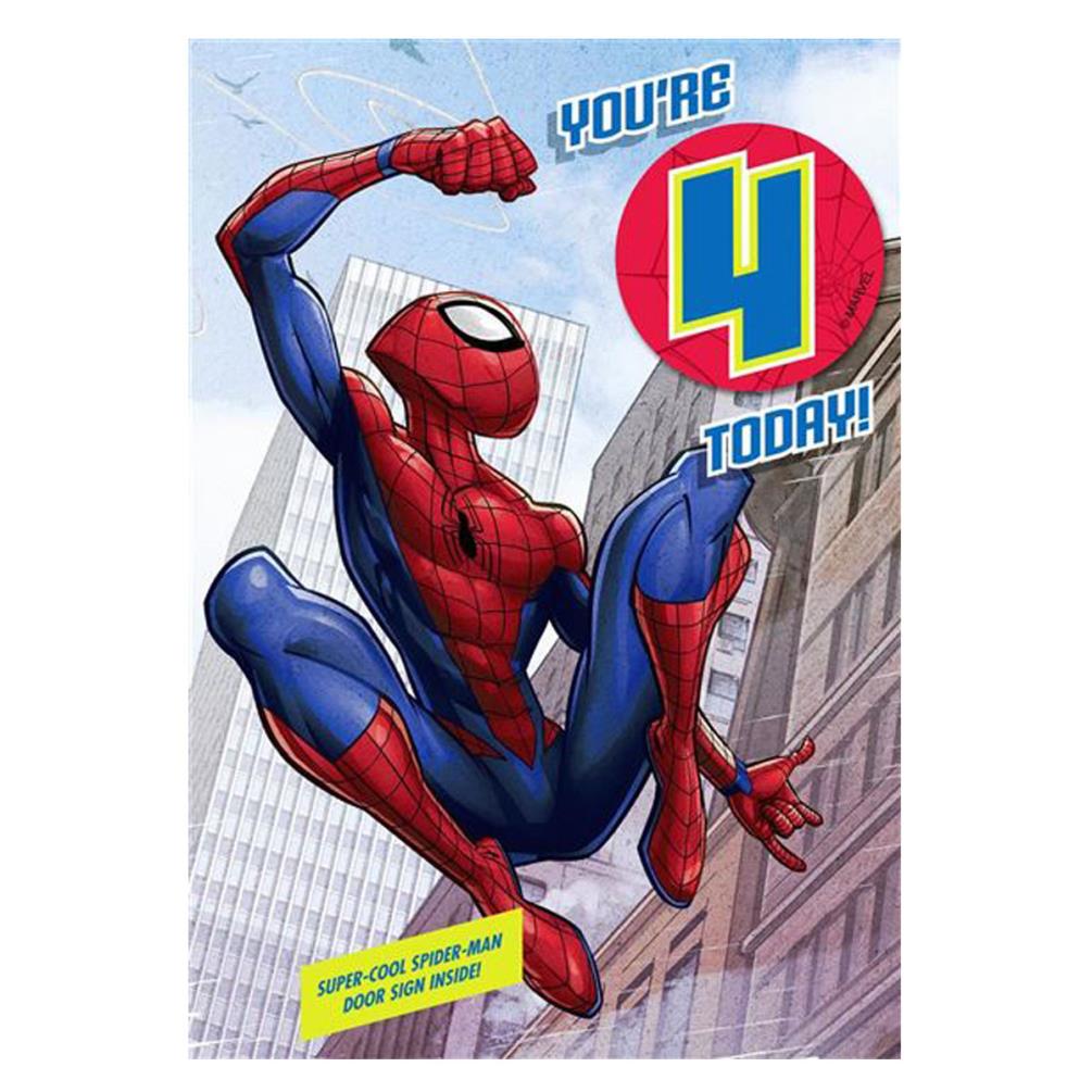 Spiderman 4th Birthday Card With Badge (25555848) - Character Brands