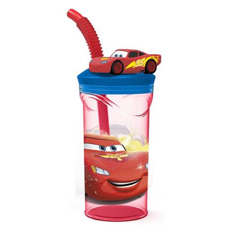 Disney Cars Lightning Mcqueen Figurine '3d Model' Bottle with Straw