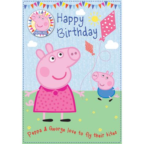 Flying Kites Peppa Pig Birthday Card With Badge  £2.10
