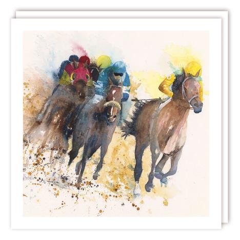 Watercolour Racing Horses Greetings Card   £1.85