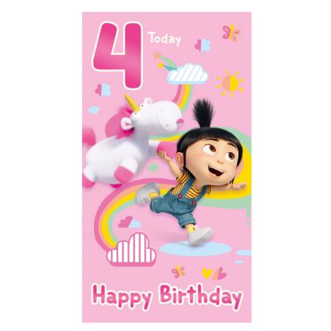 Agnes & Fluffy Unicorn Minions 4 Today 4th Birthday Card  £2.45