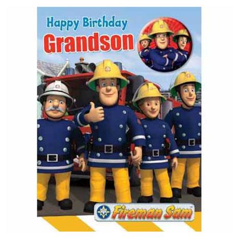 Grandson Fireman Sam Birthday Card with Badge  £1.89