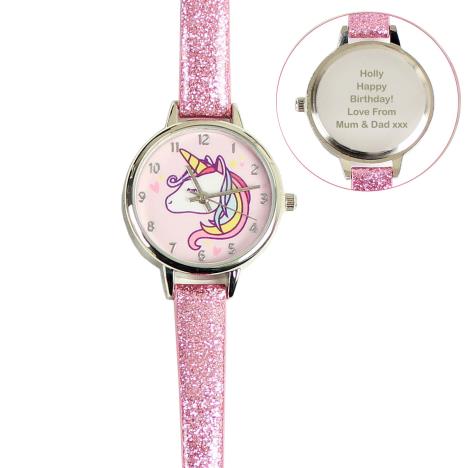 Personalised Unicorn with Pink Glitter Strap Watch  £26.99