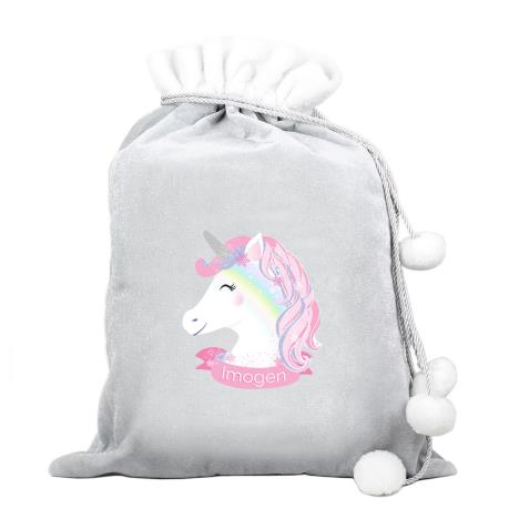 Personalised Unicorn Luxury Silver Grey Christmas Sack  £19.99