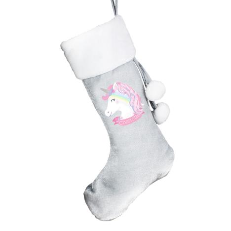 Personalised Unicorn Luxury Silver Grey Christmas Stocking  £14.99