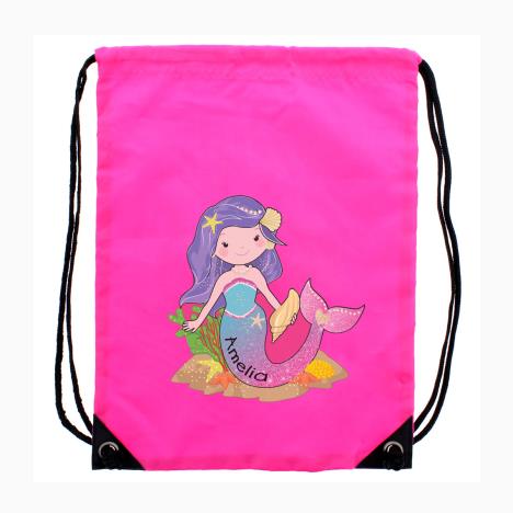 Personalised Mermaid Pink Drawstring Bag   £14.99