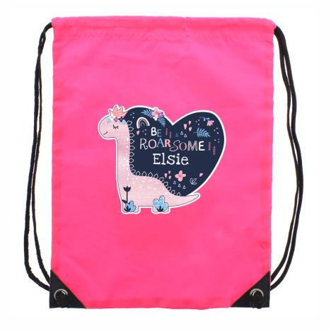 Personalised Dinosaur Pink Drawstring Bag   £14.99