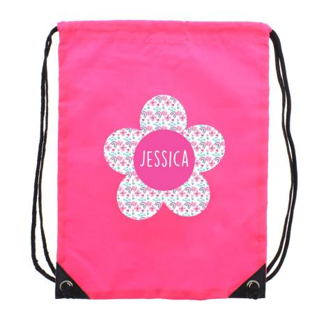 Personalised Flower Pink Drawstring Bag   £14.99