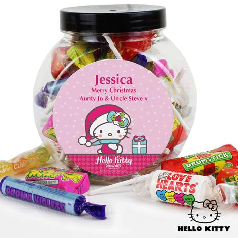 Personalised Hello Kitty Pink Christmas 250g Sweets Jar  £8.99