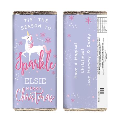 Personalised Unicorn Christmas Milk Chocolate Bar  £5.99