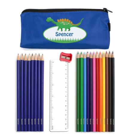 Blue Dinosaur Pencil Case with Personalised Pencils & Crayons False £16.99