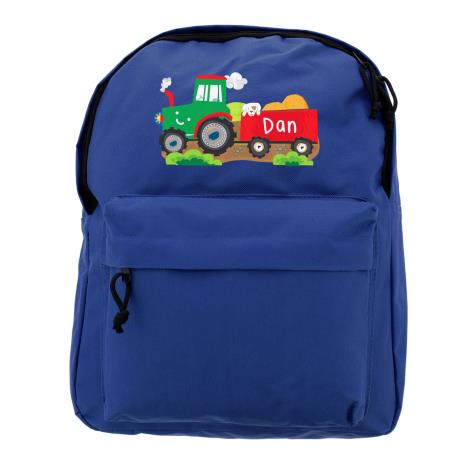 Personalised Tractor Blue Backpack   £19.99