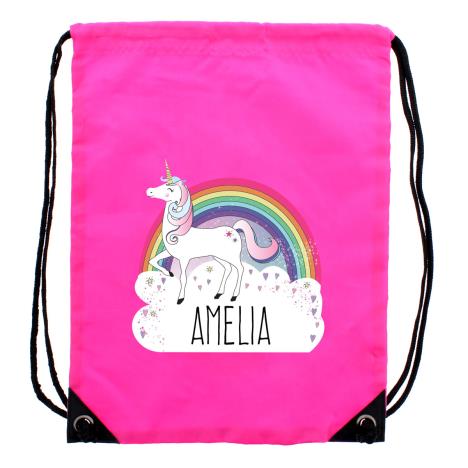 Personalised Unicorn Pink Drawstring Swim / Kit Bag  £12.99