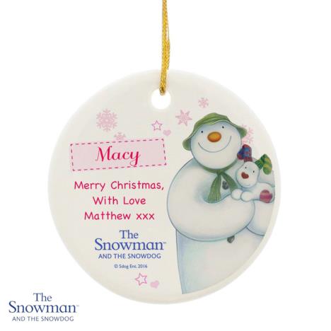 Personalised The Snowman & The Snowdog Pink Decoration  £9.99
