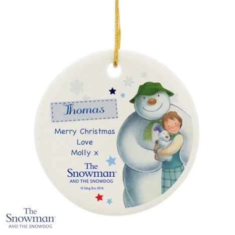 Personalised The Snowman & The Snowdog Blue Decoration  £9.99
