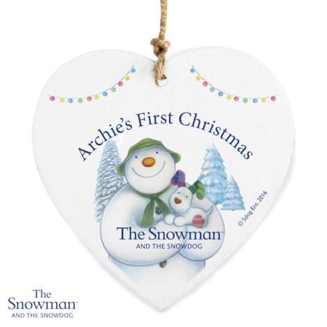 Personalised The Snowman & The Snowdog Heart Decoration  £9.99