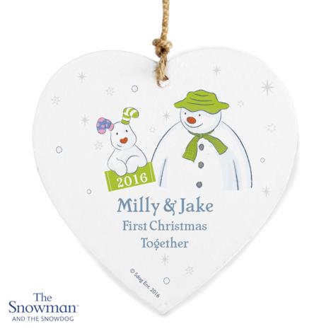 Personalised The Snowman & The Snowdog Heart Decoration  £9.99
