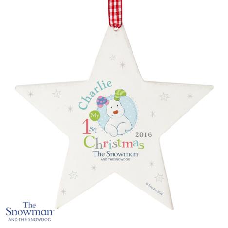 Personalised The Snowdog My 1st Christmas Blue Star Decoration  £9.99