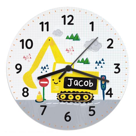 Personalised Digger Wooden Clock   £19.99