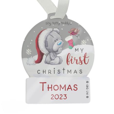 Personalised First Christmas Tiny Tatty Teddy Acrylic Snow Globe Decoration   £12.99